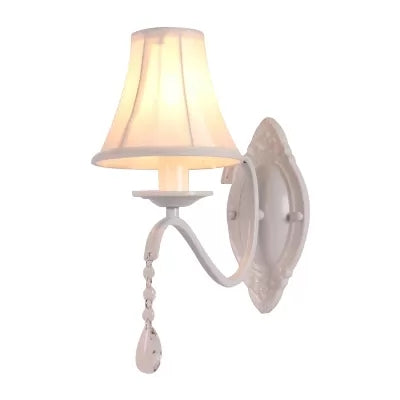 Metal Wall Sconce with Flared Shade and Teardrop Crystal - Perfect for Modern Girls' Bedroom