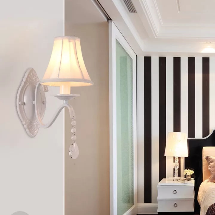 Metal Wall Sconce with Flared Shade and Teardrop Crystal - Perfect for Modern Girls' Bedroom