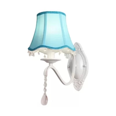 Metal Wall Sconce with Flared Shade and Teardrop Crystal - Perfect for Modern Girls' Bedroom