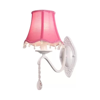 Metal Wall Sconce with Flared Shade and Teardrop Crystal - Perfect for Modern Girls' Bedroom