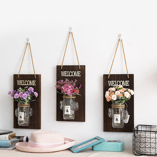 Rustic Style Clear Glass Shade Wall Sconce with Purple Flower Wall String Lights for Cafe