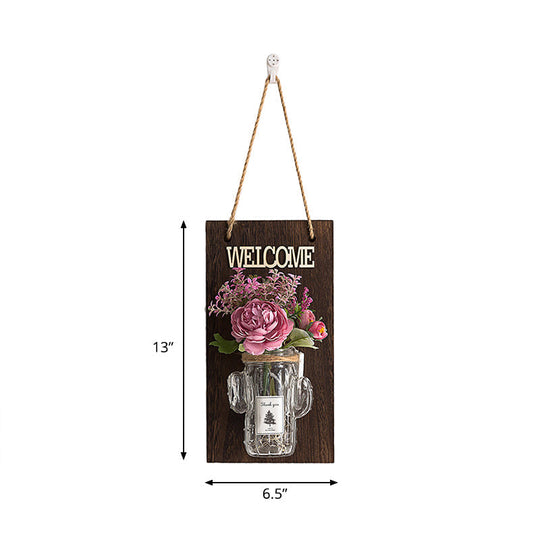 Rustic Style Clear Glass Shade Wall Sconce with Purple Flower Wall String Lights for Cafe