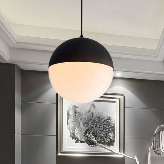 Modernist Black/Gold Sphere Pendant Lamp - 1 Light Opal Glass Ceiling Fixture for Kitchen