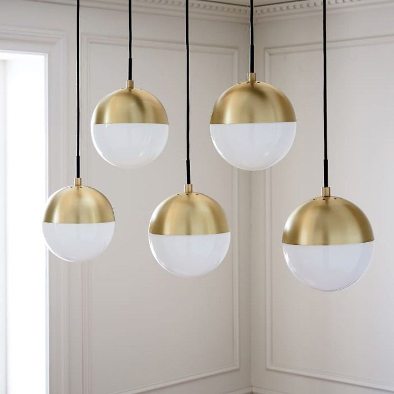Modernist Black/Gold Sphere Pendant Lamp - 1 Light Opal Glass Ceiling Fixture for Kitchen