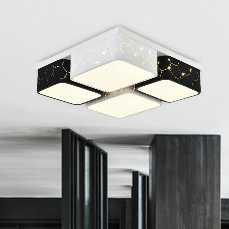 Contemporary LED Square Flush Ceiling Light in Black, Acrylic Warm/White Lighting - Bedroom Ceiling Mount Fixture