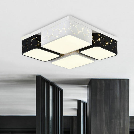 Contemporary LED Square Flush Ceiling Light in Black, Acrylic Warm/White Lighting - Bedroom Ceiling Mount Fixture
