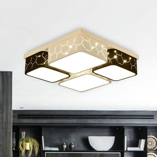 Contemporary LED Square Flush Ceiling Light in Black, Acrylic Warm/White Lighting - Bedroom Ceiling Mount Fixture