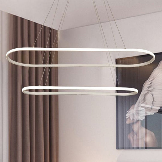 Modern White LED Pendant Light Fixture - Oval Kitchen Chandelier with Aluminum Frame and Natural/Soft White Illumination
