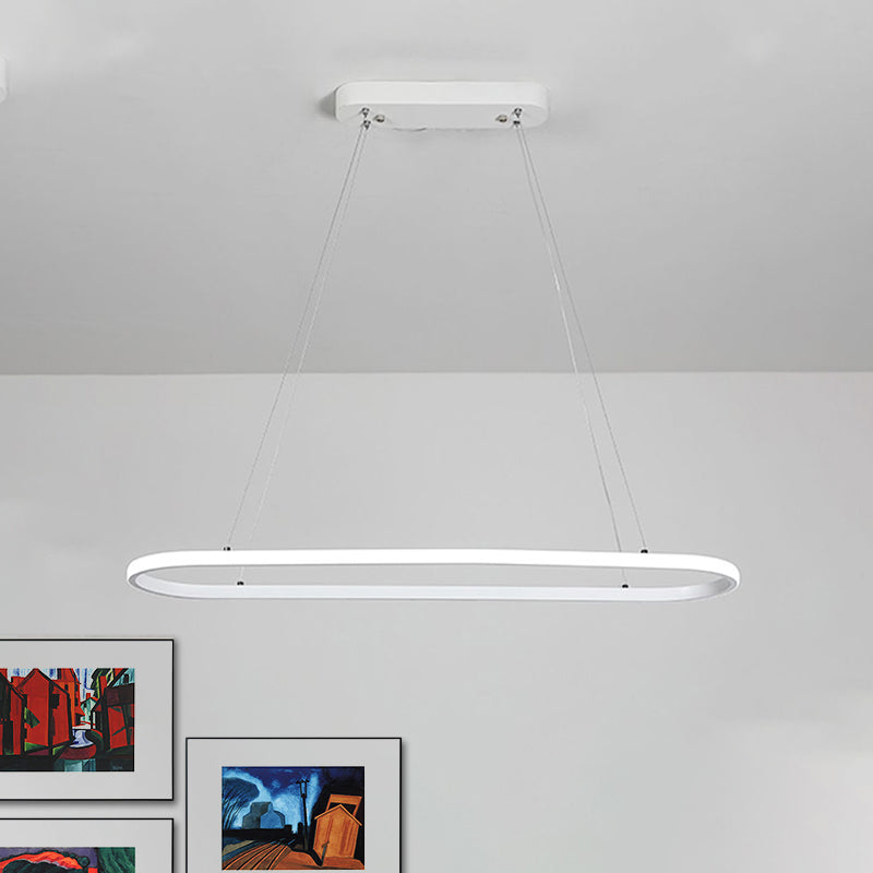 Modern White LED Pendant Light Fixture - Oval Kitchen Chandelier with Aluminum Frame and Natural/Soft White Illumination