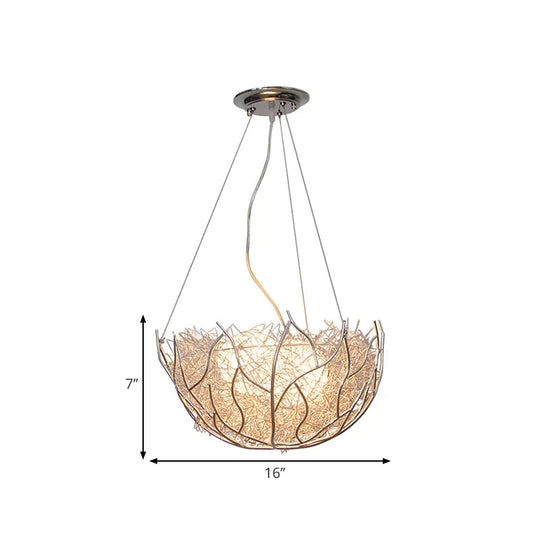 Contemporary Metal Chandelier Lighting with Glass Ball Shade - 2 Lights, Silver Finish - 16"/19.5" Wide