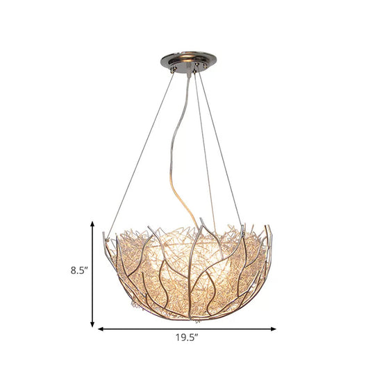 Contemporary Metal Chandelier Lighting with Glass Ball Shade - 2 Lights, Silver Finish - 16"/19.5" Wide