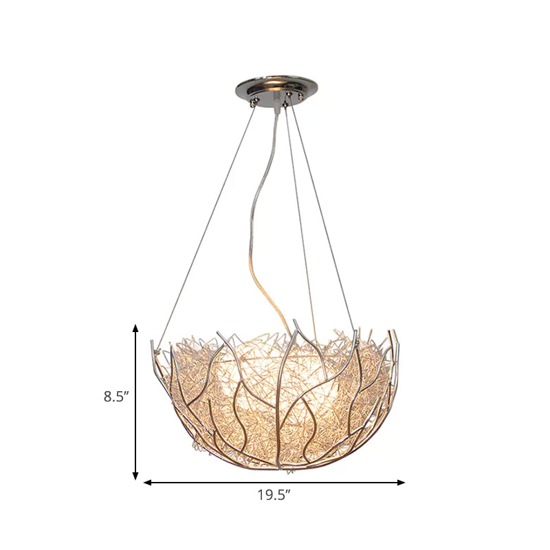 Contemporary Metal Chandelier Lighting with Glass Ball Shade - 2 Lights, Silver Finish - 16"/19.5" Wide