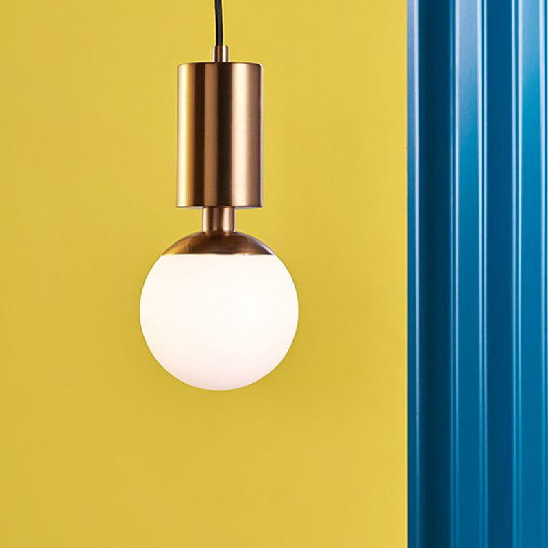 Minimalist Milky Glass Sphere Pendant Light, 1-Head, 8" Wide - Black Ceiling Lamp