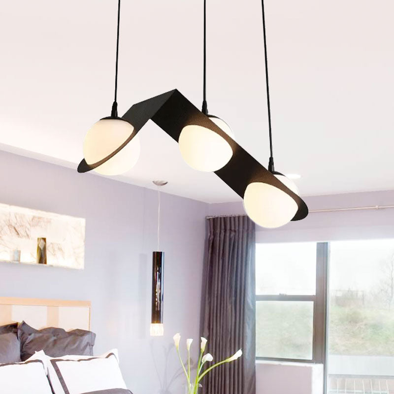 Modernist Glass Cluster Pendant Light with 2/3 White Ball Shades and Black LED Hanging