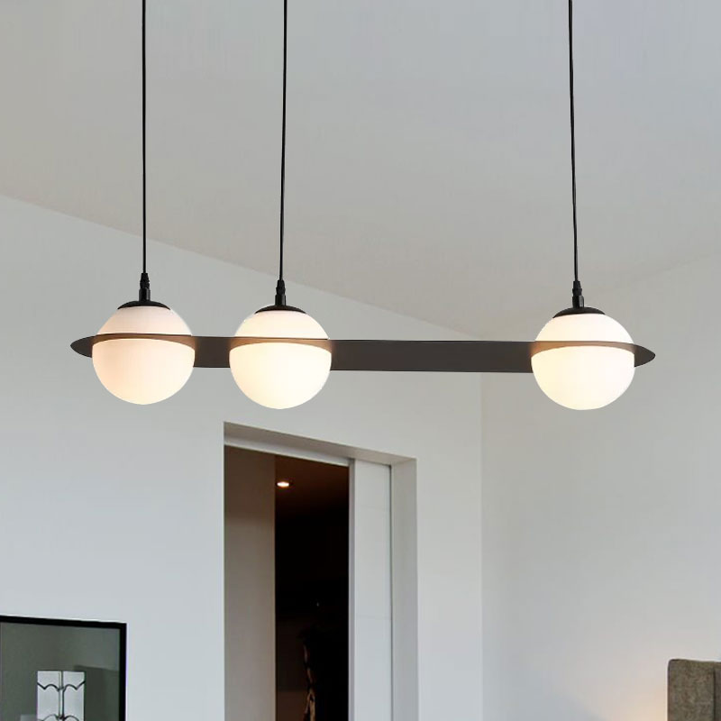 Modernist Glass Cluster Pendant Light with 2/3 White Ball Shades and Black LED Hanging