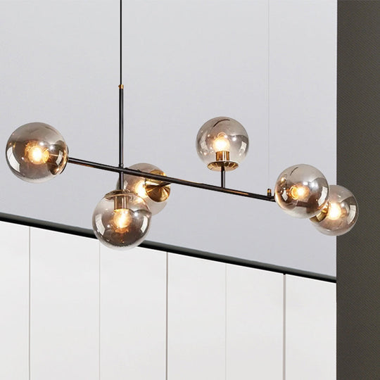 6-Light Industrial Island Pendant with Amber/Milky White/Blue Gradient Glass Shades & Adjustable Cord