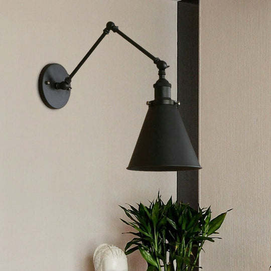 Farmhouse Cone Wall Sconce - Black/Rust Iron Lighting Fixture for Bedroom