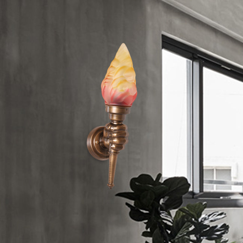 Rustic Glass Shade Wall Mount Torch Sconce Lighting in Bronze for Foyer