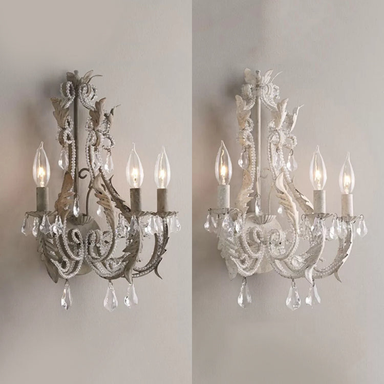 Metallic Candle Wall Sconce with Crystal - 3 Lights - Living Room & Kids Wall Light
