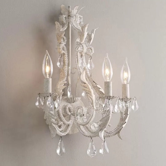 Metallic Candle Wall Sconce with Crystal - 3 Lights - Living Room & Kids Wall Light