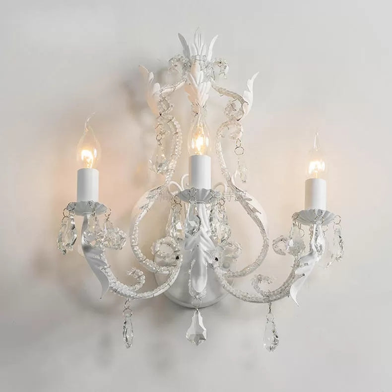 Metallic Candle Wall Sconce with Crystal - 3 Lights - Living Room & Kids Wall Light
