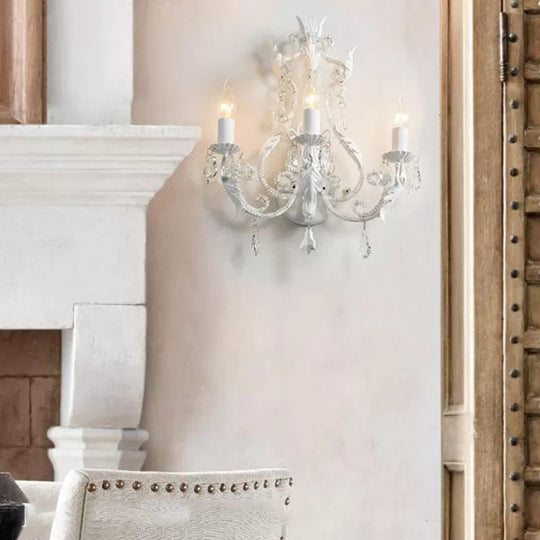 Metallic Candle Wall Sconce with Crystal - 3 Lights - Living Room & Kids Wall Light