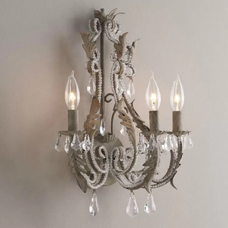 Metallic Candle Wall Sconce with Crystal - 3 Lights - Living Room & Kids Wall Light