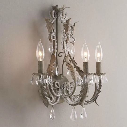 Metallic Candle Wall Sconce with Crystal - 3 Lights - Living Room & Kids Wall Light