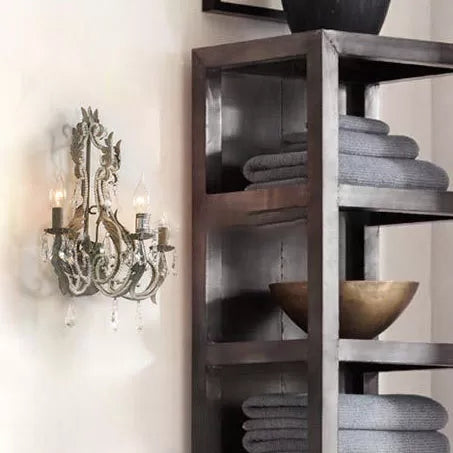 Metallic Candle Wall Sconce with Crystal - 3 Lights - Living Room & Kids Wall Light