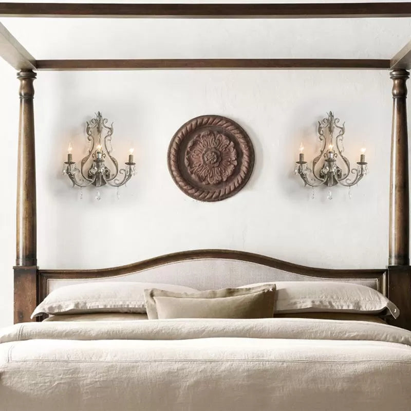 Metallic Candle Wall Sconce with Crystal - 3 Lights - Living Room & Kids Wall Light