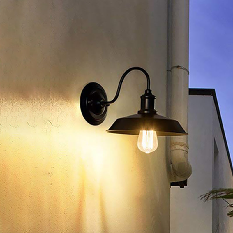 Barn Wall Mount Light with Gooseneck Arm in Bronze - 10"/14" Wide Wrought Iron