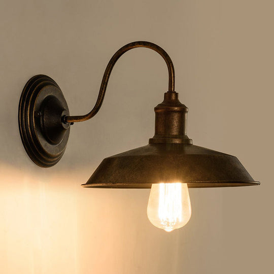 Barn Wall Mount Light with Gooseneck Arm in Bronze - 10"/14" Wide Wrought Iron