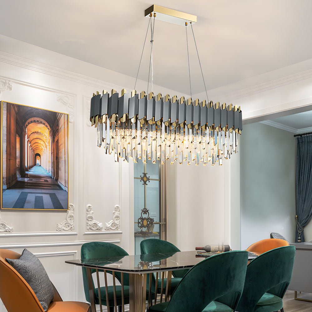 6/8-Light Crystal Layered LED Chandelier – Dimmable Dining Room Pendant