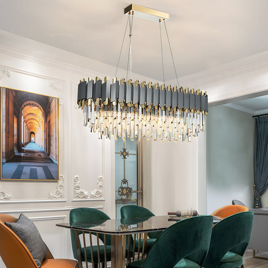 6/8-Light Crystal Layered LED Chandelier – Dimmable Dining Room Pendant