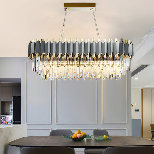 6/8-Light Crystal Layered LED Chandelier – Dimmable Dining Room Pendant
