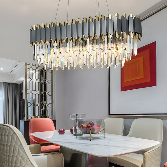 6/8-Light Crystal Layered LED Chandelier – Dimmable Dining Room Pendant