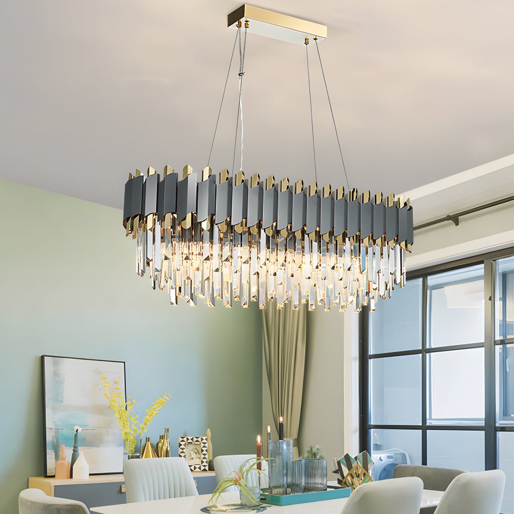 6/8-Light Crystal Layered LED Chandelier – Dimmable Dining Room Pendant