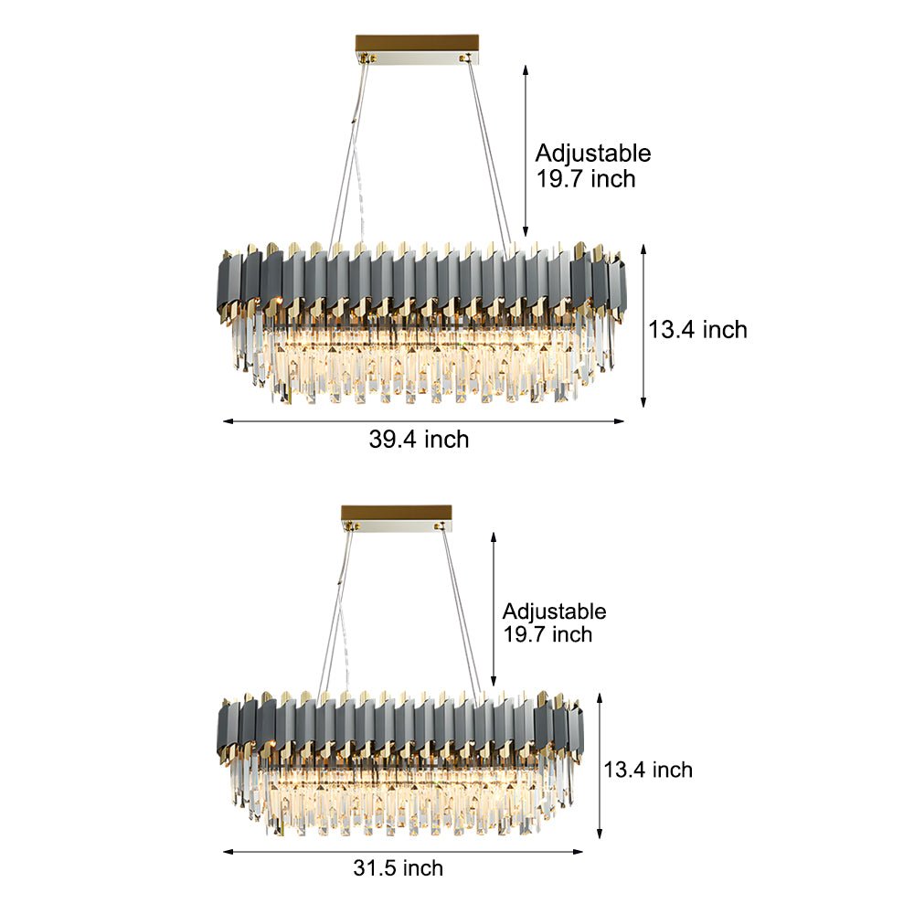 6/8-Light Crystal Layered LED Chandelier – Dimmable Dining Room Pendant