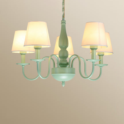 Green Metal and Fabric Chandelier: Stylish Coolie Shade for Adult Bedrooms
