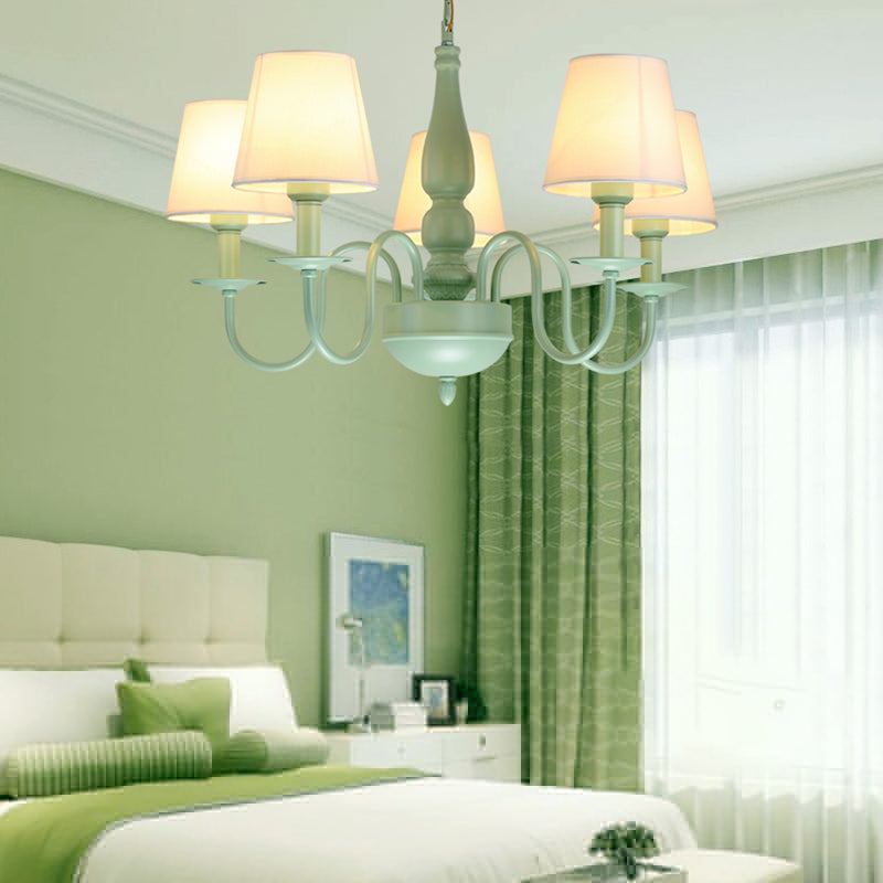 Green Metal and Fabric Chandelier: Stylish Coolie Shade for Adult Bedrooms