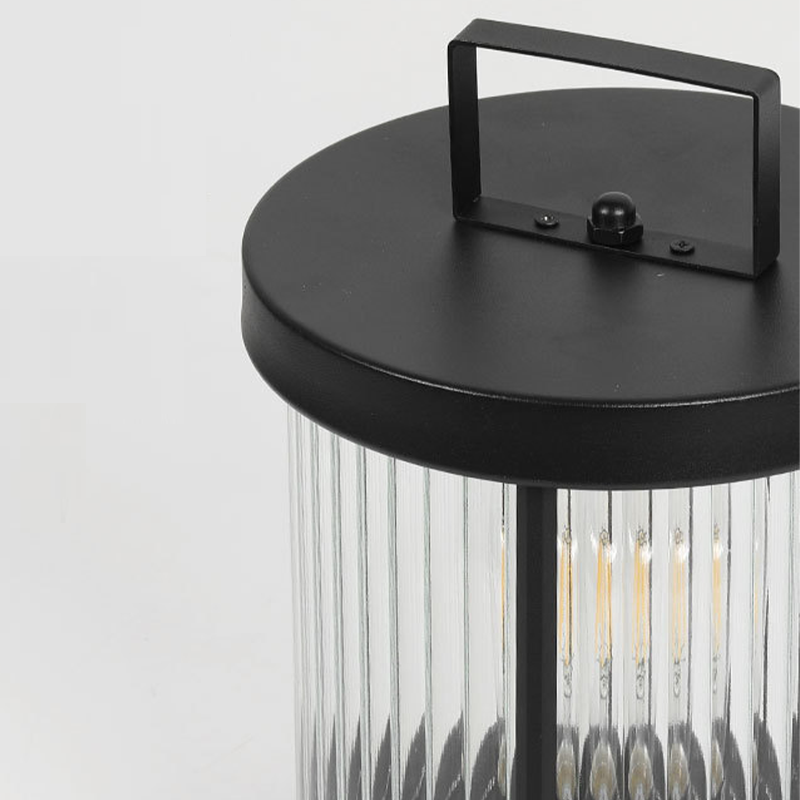 Striped Glass Cylindrical Waterproof Portable Solar Outdoor Lanterns