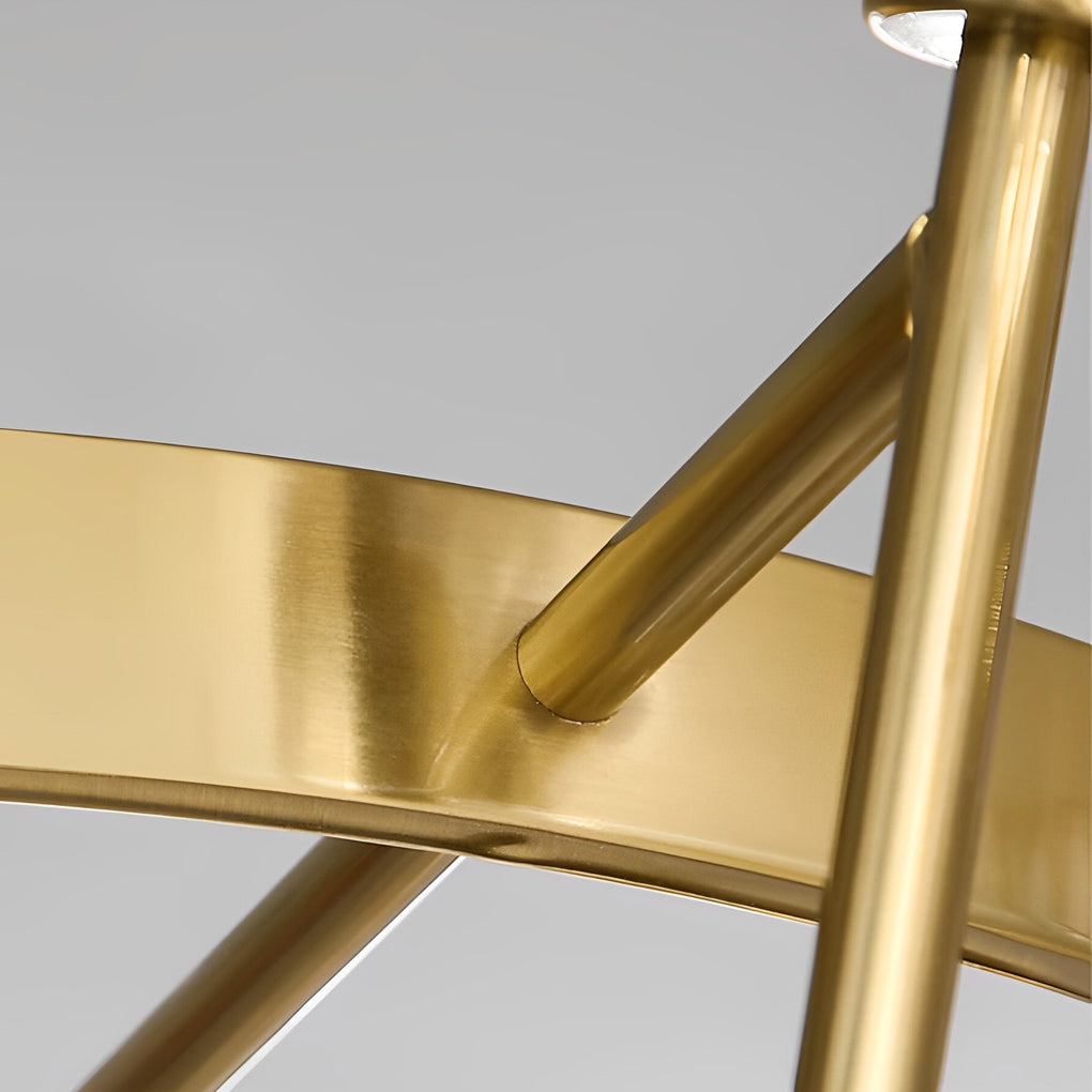 Brass Ring Frame Crystal LED Chandelier – Gold Metal with Crystal Accents