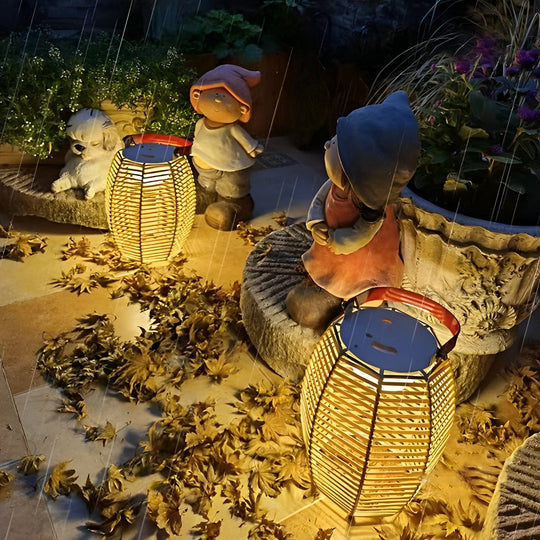 Portable Rattan Lantern Solar LED Waterproof Outdoor Floor Light