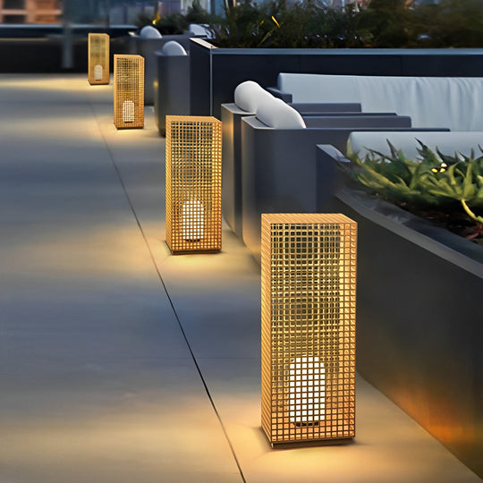 Artistic Gold Cuboid Pathway Bollard Lights