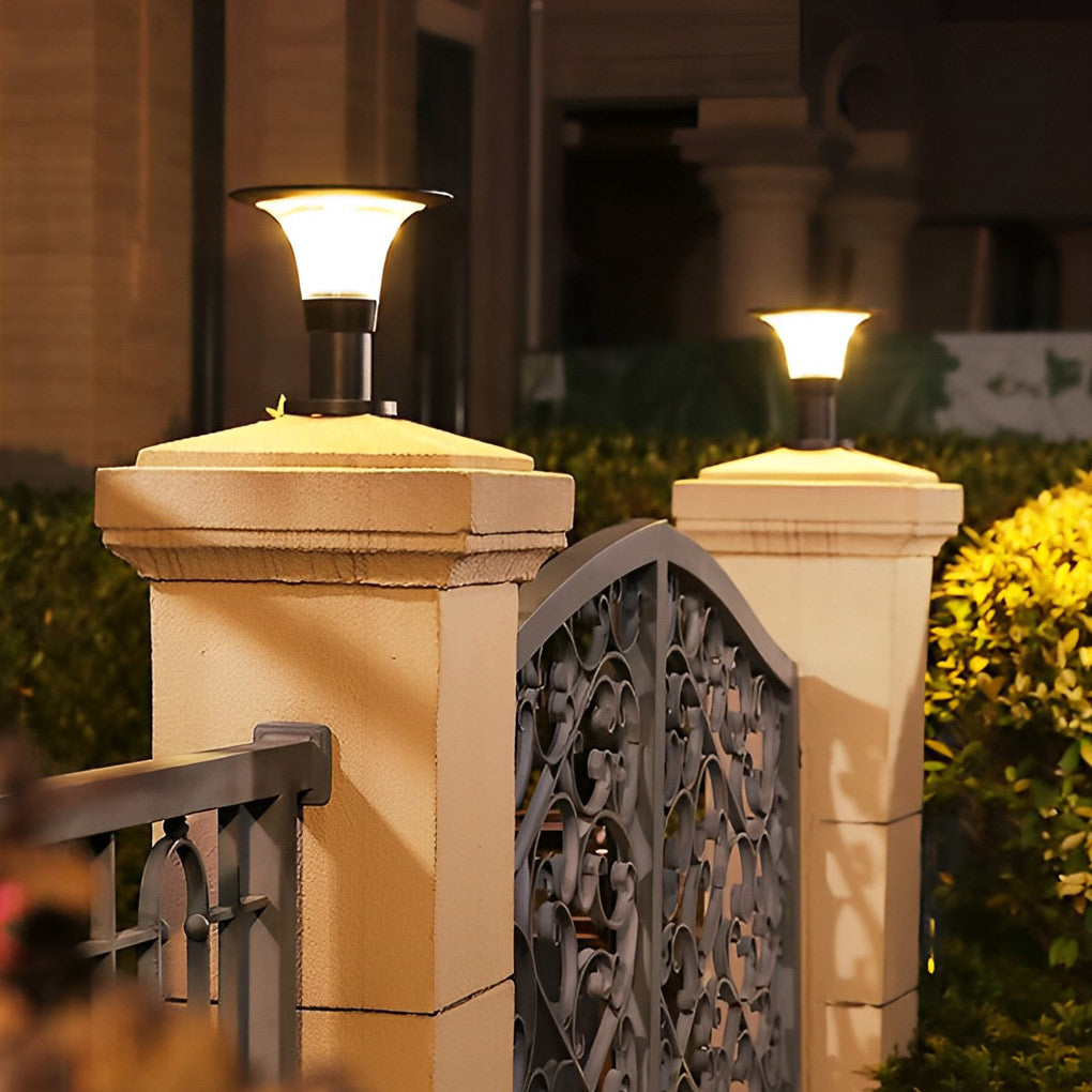 Round Dimmable LED Solar Fence Post Light Waterproof Outdoor Lamp