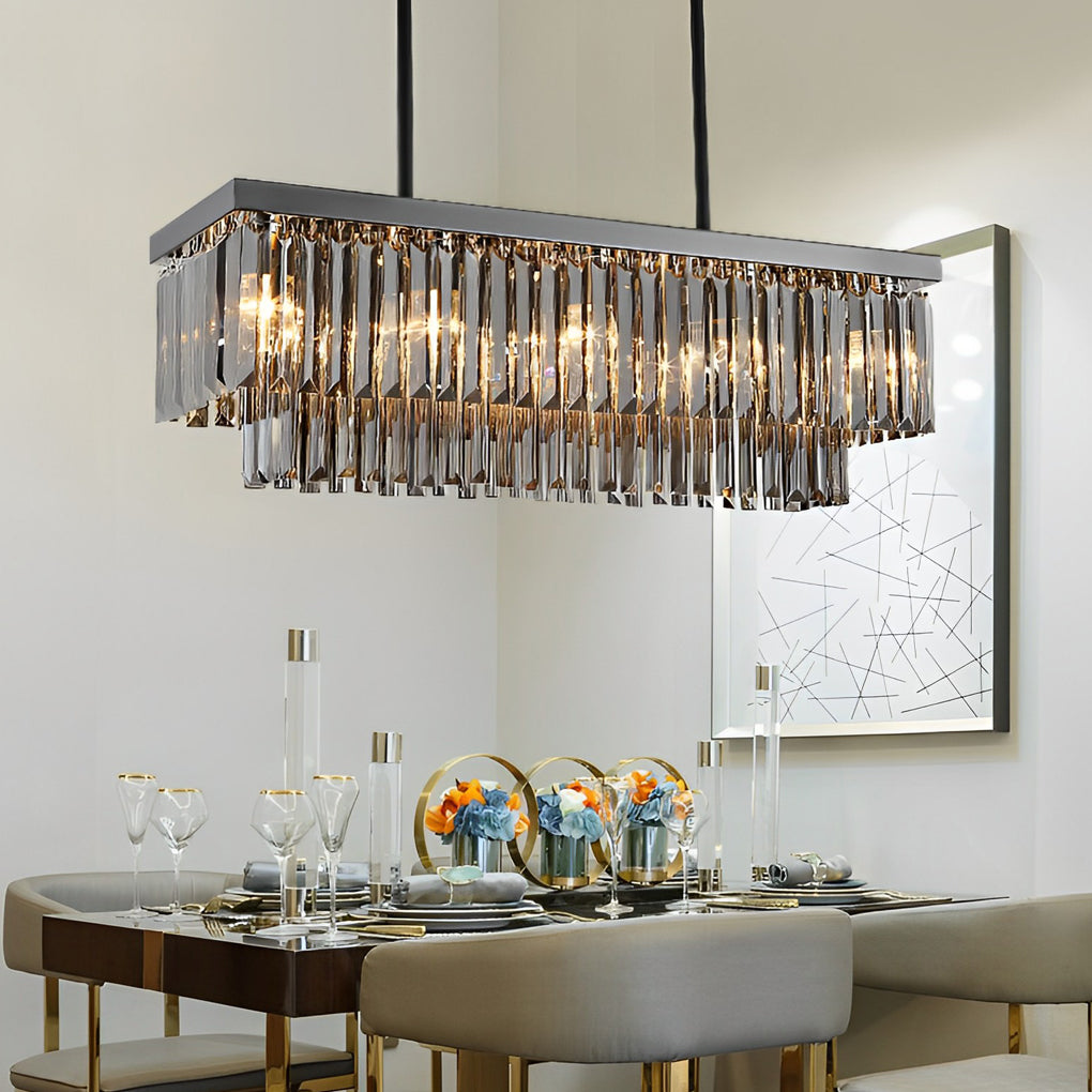 Rectangular Crystal LED 3-Step Dimming Smoke Gray Modern Chandelier