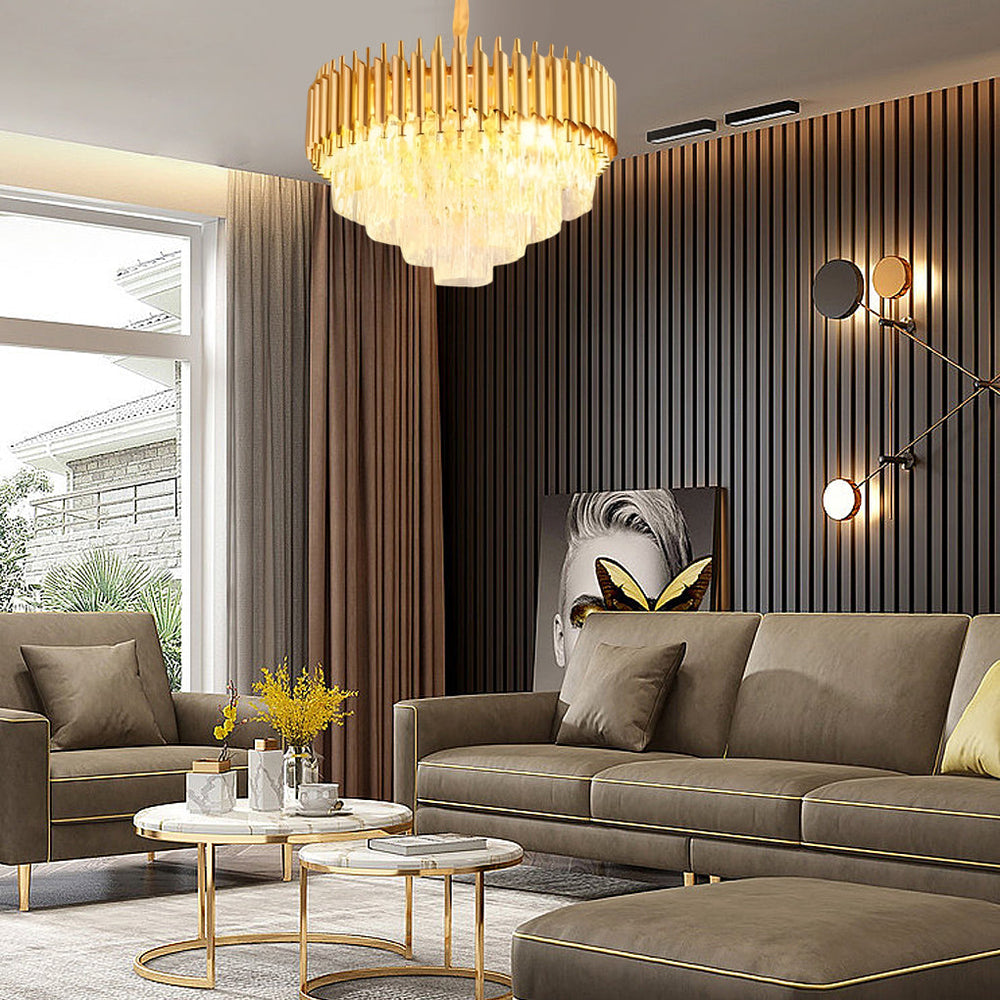 Round Oval Crystal Three Step Dimming Luxury Post Modern Chandelier