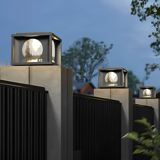 Square & Round Waterproof LED Black Solar Fence Post Lamps