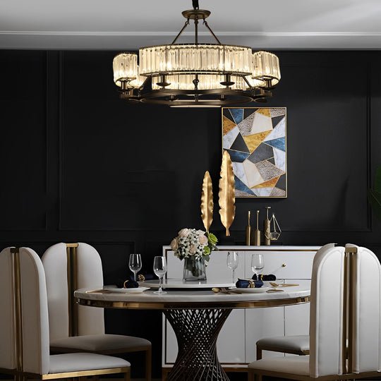 Round Metal Three Step Dimming Modern Rustic Crystal Chandelier