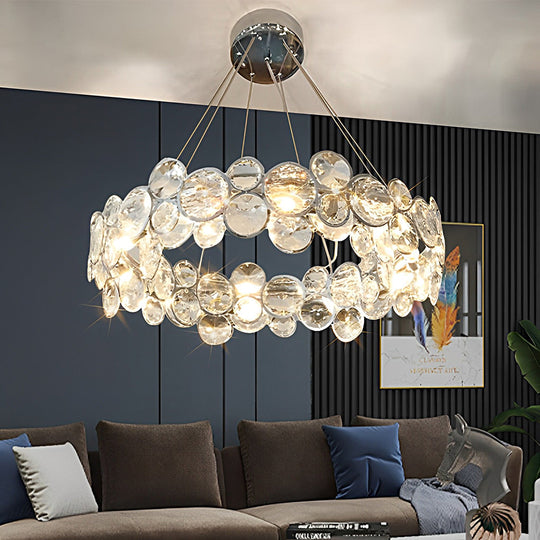 Round Bubbles Crystal Electroplated Metal Modern Chandelier Light